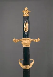 Griff eines doppelschneidigen Schwertes eines Generals während der Machtübernahme in Saint Cloud am 18. Brumaire Jahr 8 (9. November 1799)